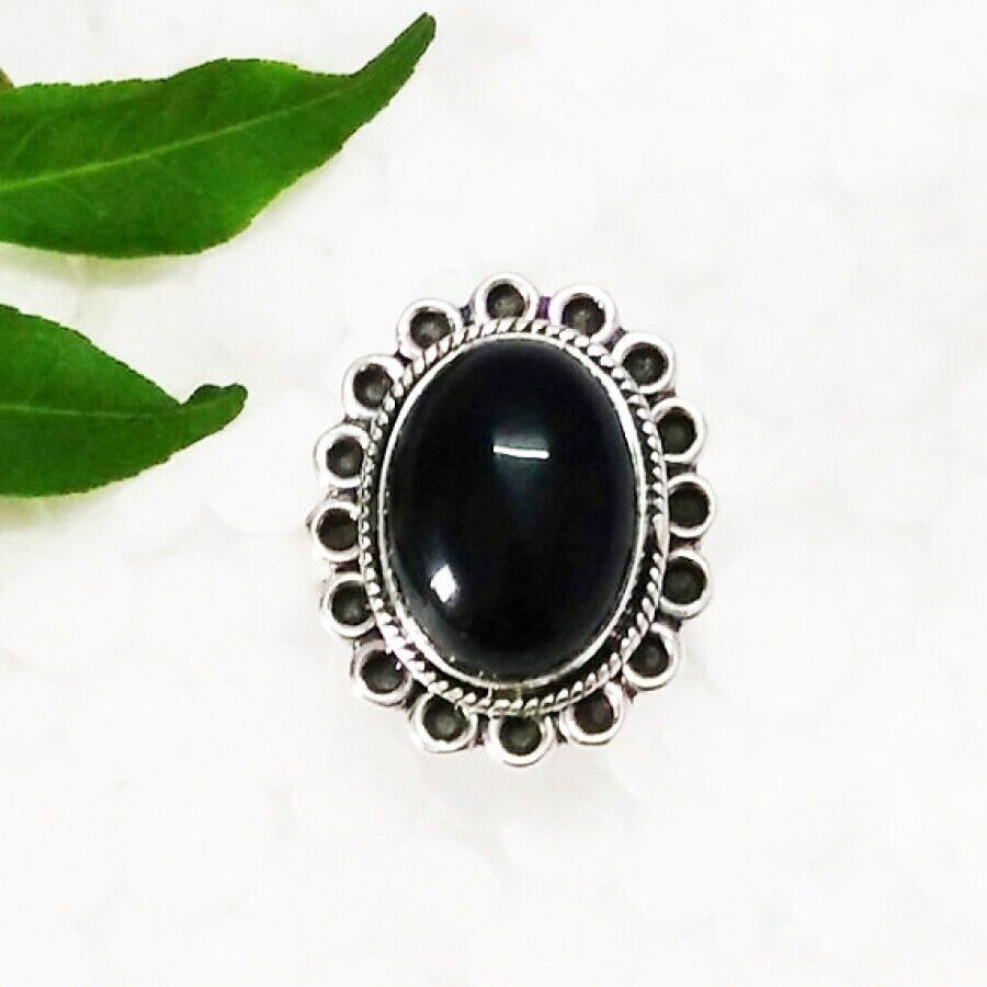 Silver Onyx Ring 925 Sterling Birthstone Ring Handmade Jewelry Gift For Her