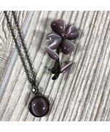 Vintage Purple Cats Eye Flower Brooch &amp; Matching 15” Chain Cats Eye Neck... - $356.58 MXN