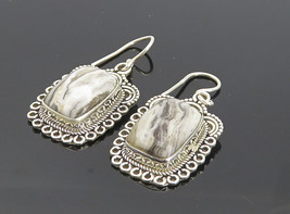 925 Sterling Silver - Vintage Cabochon Cut Grey Agate Dangle Earrings - EG3224 - £29.46 GBP