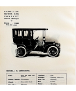 1908 Cadillac Model G Limousine Print Catalog Advertisement Automobilia ... - $56.04 CAD