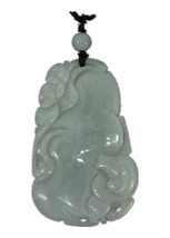 1.9&quot;Certified Grade A Hisui Jadeite Jade Fortune Fish and Lotus Necklace 0027 - £67.18 GBP