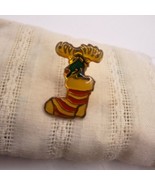 Vtg Christmas Stocking Green Reindeer Design Pin - $18.50 CAD