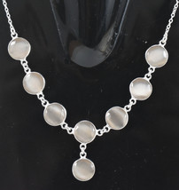 925 Argent Massif Blanc Calcédoine Chaton Long Collier Femme Cadeau BNS-0034 - £30.60 GBP