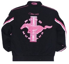  Authentic Ford Mustang Women Cut Cotton Twill Black Pink Jacket JH Desi... - $149.99