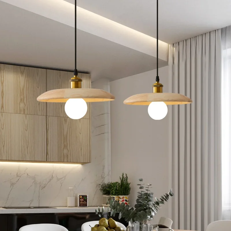 Nordic Solid Wood Pendant Light for Kitchen Island Dinning Room Retro So... - $93.46+