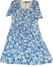 Lands’ End Size Small Blue Floral Print Soft Knit Dress Pockets Fit &amp; Flare S - £15.75 GBP