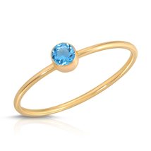 14K Solid Gold Ring With Natural Round Shape Bezel Set Blue Topaz - £187.25 GBP