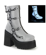 DEMONIA ASSAULT-66 Womens Platform Metal Chain Cage Gray Goth Punk Ankle... - €77,48 EUR