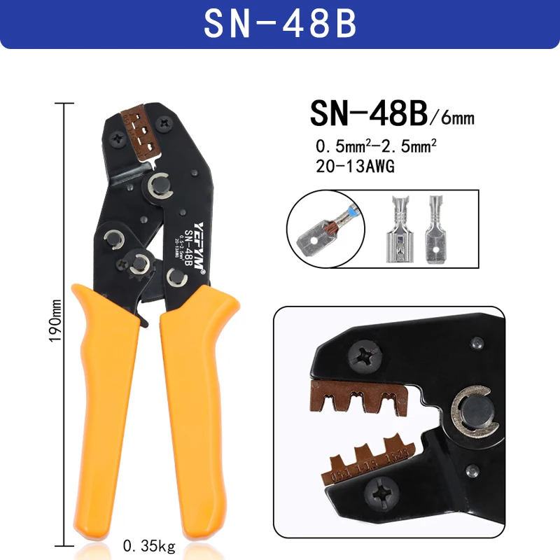 YEFYM SN-48B cping pliers 0.5-2.5mm2  high precision jaw with TAB 2.8 4.8 6.3 ca - $259.77