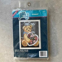 1992 Dimensions Jiffy Crewl Cross Stitch Crazy Quilt Bear Kit# 16027 NIP - £13.10 GBP