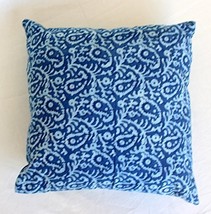 Traditional Jaipur Indigo Pillow Cover 16x16, Block Print Fabric Indian ... - £10.25 GBP