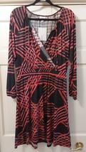 NWT LULAROE LLR  L JODY PEASANT FAUX WRAP DRESS  BLACK  RED PINK ABSTRAC... - $30.55