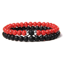 2pcs/set Fashion Men Bracelet Natural Stone Tiger Eye Lava Bead Bracelet for Men - £11.29 GBP