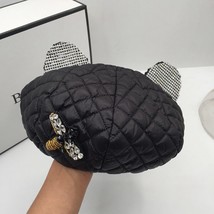 winter new black beret with ears for women fashion cotton black sequins lovely p - £68.87 GBP