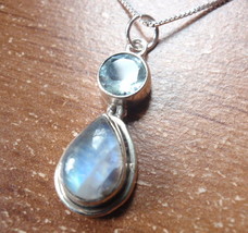 Faceted Topaz &amp; Moonstone 925 Sterling Silver Necklace Corona Sun Jewelry h108j - £14.37 GBP
