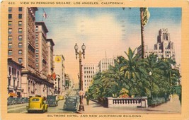 Linen Postcard CA Da863 1943 Pershing Square Los Angeles Biltmore hotel Street - £2.59 GBP