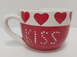 Pre Owned Ventine&#39;s Kiss &amp; Hearts Ceramic Coffee Mug Cup Red &amp; White - £9.30 GBP