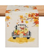 Fall Table Runner, Pumpkin Truck Buffalo Plaid Maple Leaves Fall 13&quot; x 72&quot; - $19.79