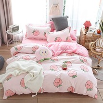 Cartoon Duvet Cover Set Full Pink Peach Bedding Kid Kawaii Girl Lovely Comforter - £20.04 GBP