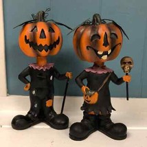 2 Halloween Jack-O-Lantern 8” Bobble Head Figurines Friendly Spooky Hall... - $33.52