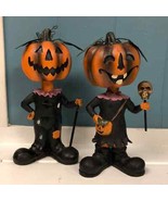2 Halloween Jack-O-Lantern 8” Bobble Head Figurines Friendly Spooky Hall... - $45.84 CAD