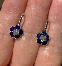 2Ct Simulé Bleu Saphir Diamant Boucles D&#39;Oreilles Créoles 14k Plaqué or Blanc - £88.40 GBP