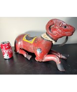 Antique Red Painted Wood JOINTED RAM SHEEP Large 16&quot; ASIAN FOLK ART Cute... - £265.39 GBP