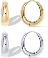 14K Gold Plated Sterling Silver Post Small Chunky Hoops Earrings Thick L... - $52.31