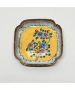 Chinese Canton Pin Trinket Dish Yellow Daisy Floral Enamel on Copper Ant... - $10.86