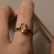 5.25 Ct Oval Cut Yellow Citrine Solitaire Engagement 925 Sterling silver Ring - £46.11 GBP