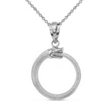 Solid 14k White Gold Egyptian Alchemy Ouroboros Snake Circle Pendant Necklace - £134.61 GBP+