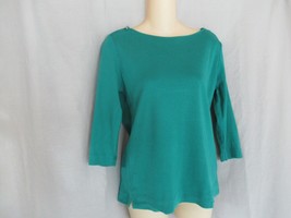 Croft &amp; Barrow top tee boat neck Small green zip accents 3/4 sleeves 100... - £9.33 GBP