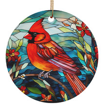 Red Cardinal Bird Stained Glass Colorful Wreath Christmas Ornament Animal Lover - £11.83 GBP