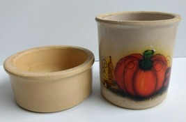 Vintage R.R.P. Co. Roseville Ohio USA Crock Utensil Holder &amp; Crock Bowl #250-5&quot; - £35.97 GBP