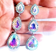 AB Chandelier Earrings, Gift for Her, Bridesmaid Rhinestone Earrings, Bridal Dro - £29.06 GBP