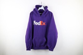 Vintage FedEx Mens Size Large Distressed Spell Out Hoodie Sweatshirt Purple - £54.33 GBP