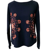 Crown &amp; Ivy Womens Top Womens Small Navy Blue Orange Beaded Embroidered Shirt - £15.54 GBP