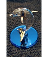 Glass Baron Collectible Crystal Dolphin 2.5” Figurine w/ Gold Trim Accen... - $19.04