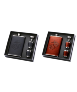 Marine Corps Black Debossed Leather Flask Set two shot glasses Black or ... - $29.95