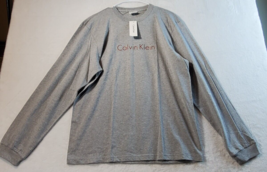 Calvin Klein Long Sleeve Shirt Mens Medium Gray 100% Cotton  Maroon Logo Front - £12.94 GBP