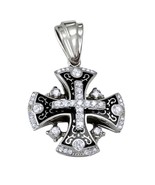 Jerusalem Cross Pendant Gold 14K With Diamonds and Black Enamel Jewelry ... - £785.34 GBP