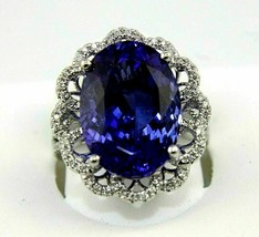 12Ct Oval Simulated Blue Tanzanite Diamond Engagement Ring 14k White Gold Plated - £85.02 GBP