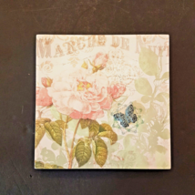Cottage Chic French Provincial Floral Butterfly Decor 10&quot; Square Wall Pl... - $19.73