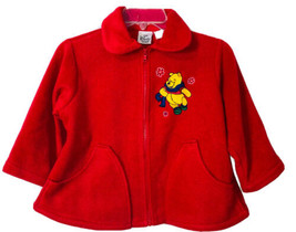 Disney Store Winnie The Pooh Coat Girls Size Small Red Fleece Collared Coat - £9.14 GBP