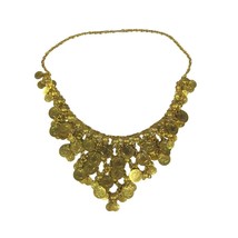 Goldtone Faux Coin Necklace Bib Collar Statement 20 in Vintage Jewelry Cocktail - £43.16 GBP