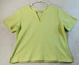 Architect T Shirt Top Women Size Medium Green Polyester Short Sleeve V Neck Slit - £10.38 GBP