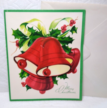 Christmas Greeting Card Jingle Bells Diecut Foldout Mid Century Holiday Holly - £17.14 GBP