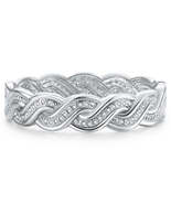 Cubic Zirconia &amp; Silver-Plated Twine Hinge Bangle - £12.57 GBP