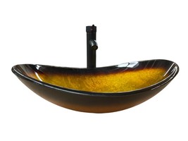 Bathroom Countertop Vessel Gold Bronze Tempered Glass Sink Boat Basin Ov... - $97.12+