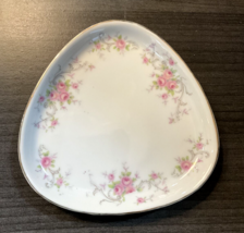 Lefton China Hand Painted Floral Gold Rimmed 4 1/2&quot; Vanity Tray Plate 1915N - £9.69 GBP